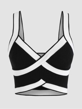 Black and White Striped Crisscross Crop Top
